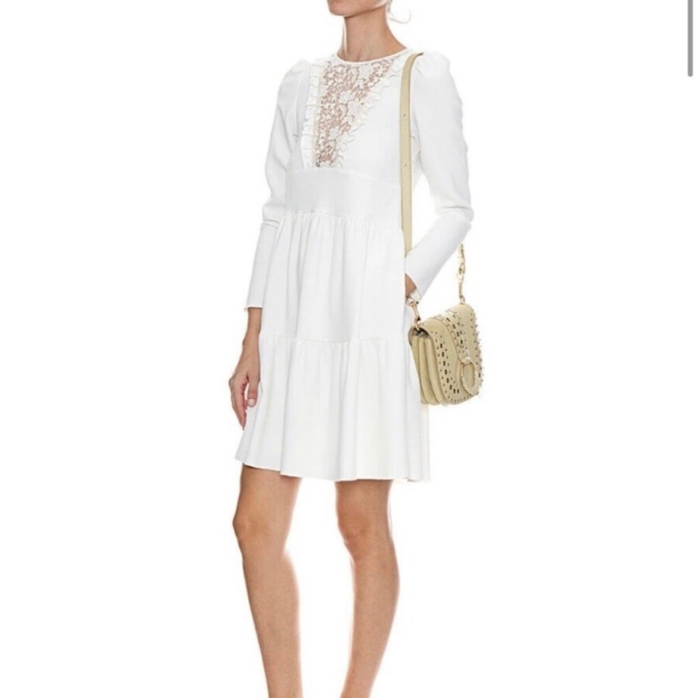SEE BY CHLOE NWT Misty Ivory Long Sleeve Tiered and Flare Dress Sz 4